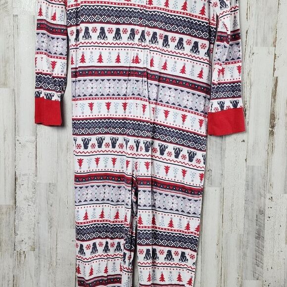 Cuddl Duds Jammie Fair Isle Holiday Union Suit Pajamas White Red Size Small - Picture 9 of 9